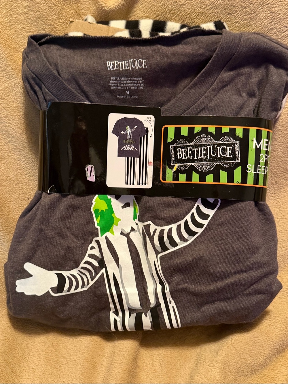 Mens Costume Pajama Set - Black with White & Green Print